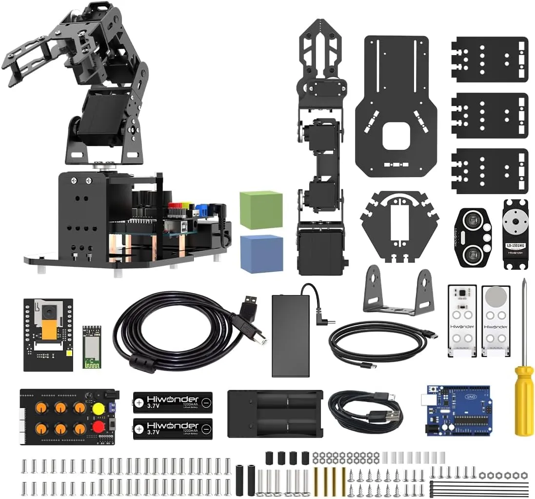 Robotic Arm with Arduino UNO, 5DOF/Axis AI Smart Robot Arm Open Source STEM Educational Building Robotics & Engineering Kits, Science/Coding/Programming Set, miniArm Standard Kit