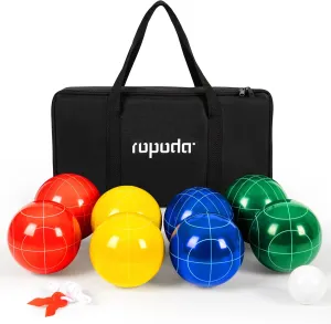 ropoda 100mm Bocce Ball Set Regulation Size and Weight with 8 Resin Bocce Balls, 50 mm Pallino, Carrying Bag, Measuring Rope, Backyard/Lawn/Beach/Outdoor, Bocci Games (Multi Colors, 2-8 Players)