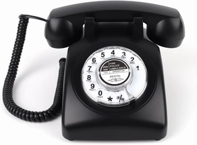 Rotary Phone, Desk Phones, Retro Phones for Landline, Vintage Corded Telephone with Redial Function for Home Office Hotel School, Black