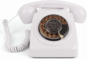 Rotary Phones, Desk Phones, Retro Phone for Landline, Metal Vintage Corded Telephone with Redial Function, for Home Office Hotel School, White