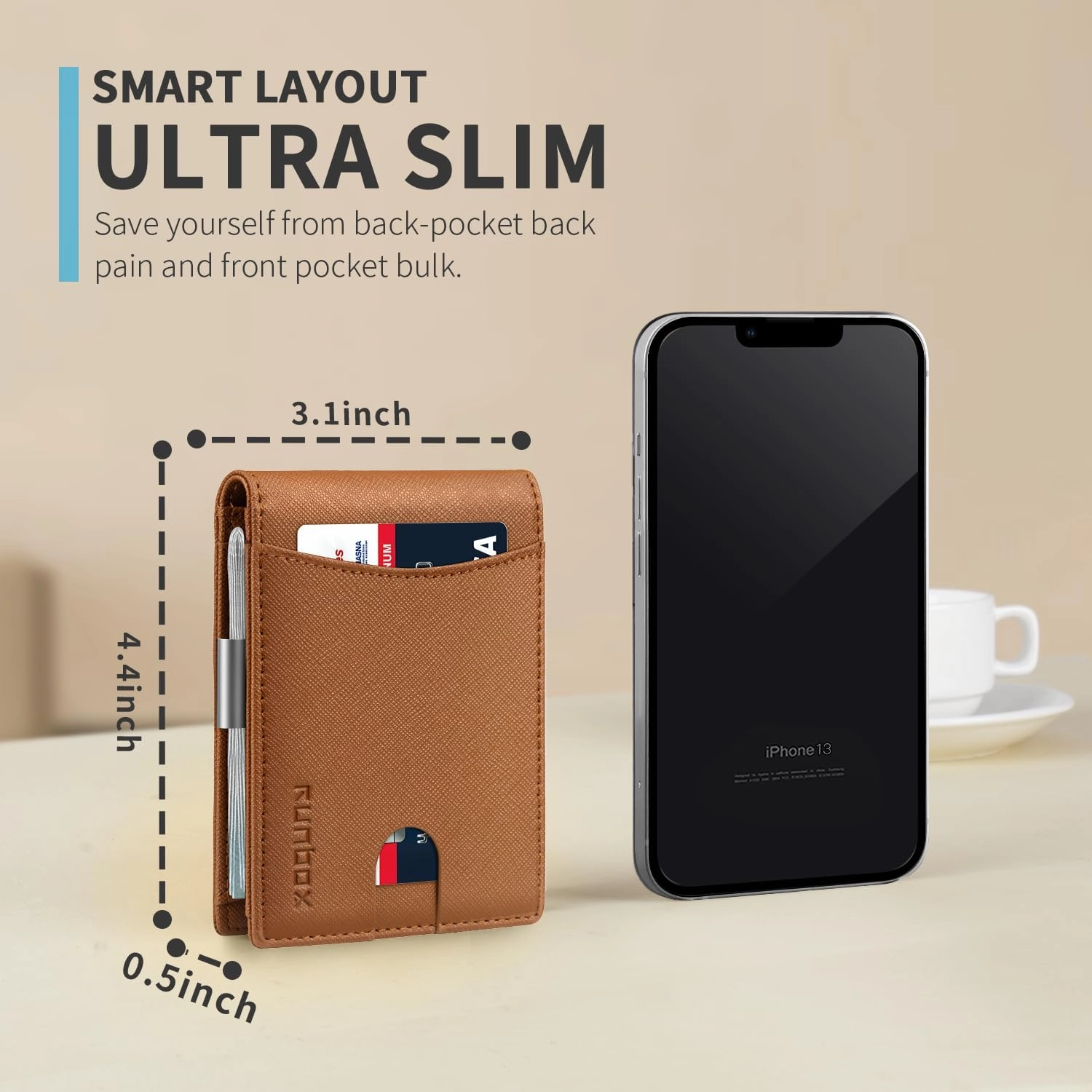 RUNBOX Slim Money Clip Wallets for Men RFID Blocking 11 Card Holder Minimalist Small Leather Bifold Men's Front Pocket Wallet Gift Box