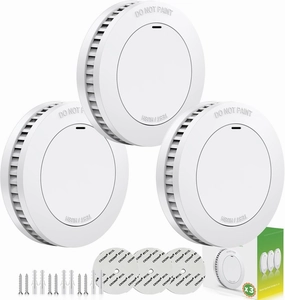 Rundur Fire Alarm 10-Year Battery Fire Detector 3.5-Inch Mini Sleek Design with Test/Silent Button Photoelectric Smoke Alarm Can be drilled Fixed fire detectors for Home (3 Piece)