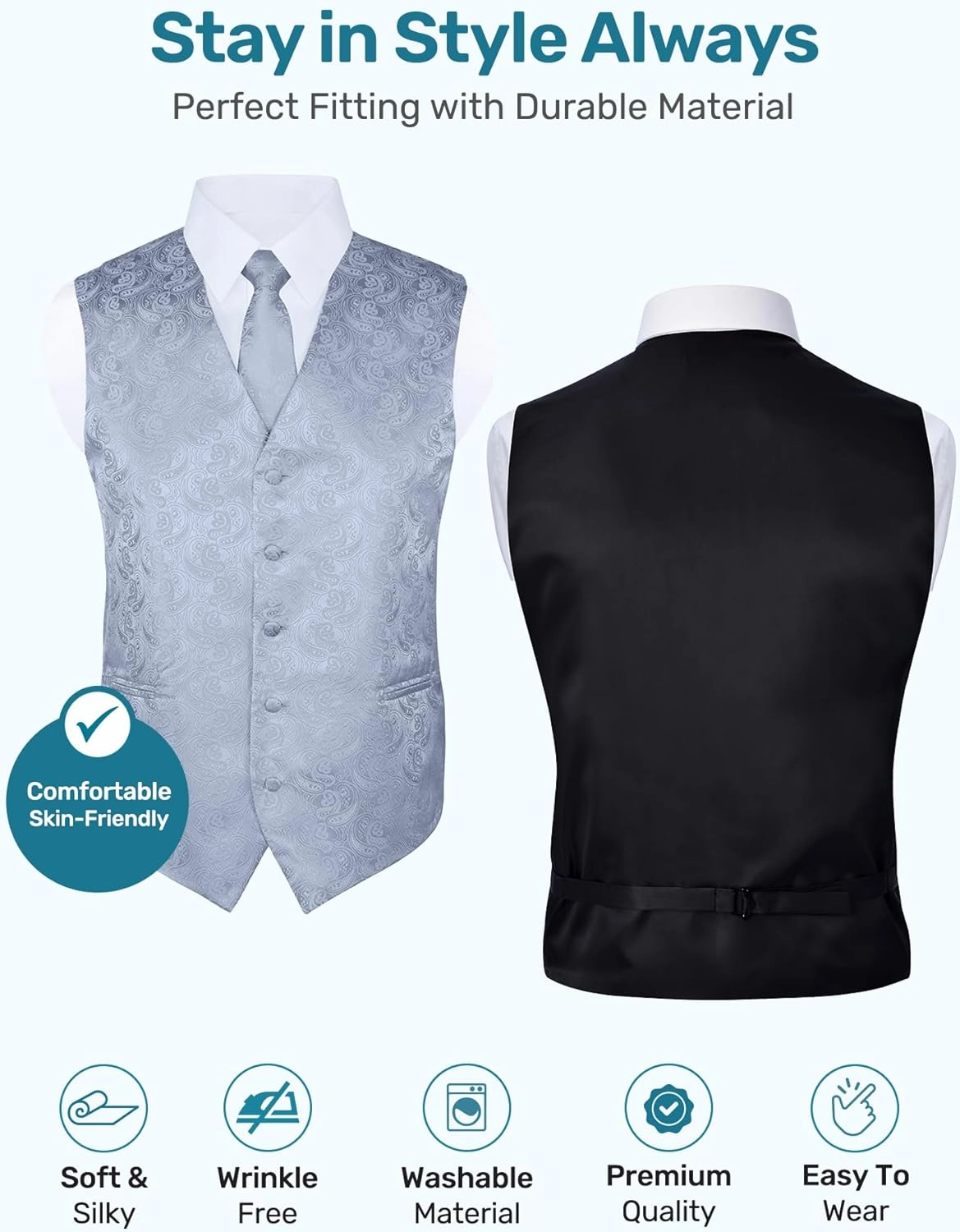 S.H. Churchill & Co. Men's 4 Piece Paisley Vest Set, with Bow Tie, Neck Tie & Pocket Hanky