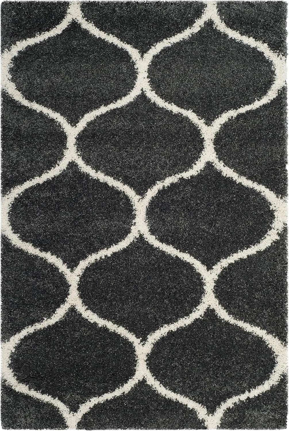 SAFAVIEH Hudson Shag Collection Accent Rug - 2'3" x 3'9", Dark Grey & Ivory, Trellis, Non-Shedding & Easy Care, 2-inch Thick Ideal for High Traffic Areas in Foyer, Living Room, Bedroom (SGH280G)