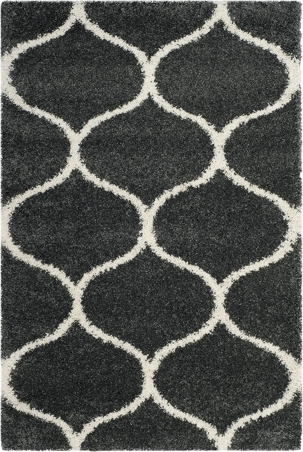 SAFAVIEH Hudson Shag Collection Accent Rug - 2'3" x 3'9", Dark Grey & Ivory, Trellis, Non-Shedding & Easy Care, 2-inch Thick Ideal for High Traffic Areas in Foyer, Living Room, Bedroom (SGH280G)