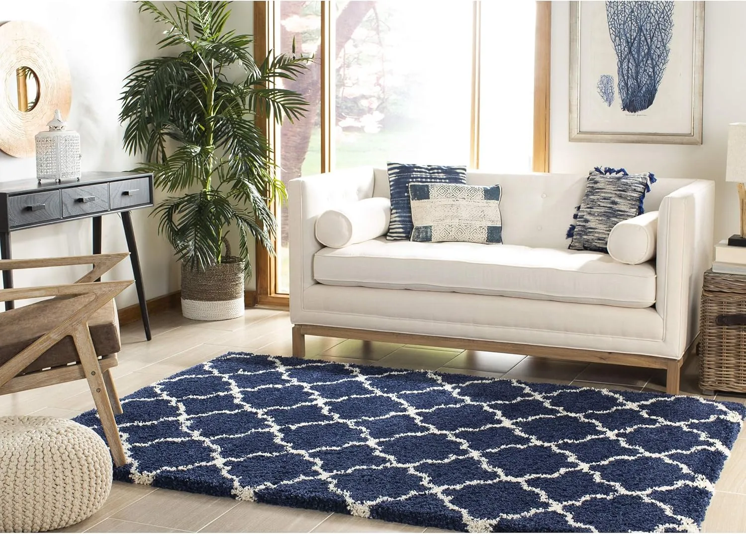 SAFAVIEH Hudson Shag Collection Area Rug - 6' x 9', Navy & Ivory, Moroccan Trellis Design, Non-Shedding & Easy Care, 2-inch Thick Ideal for High Traffic Areas in Living Room, Bedroom (SGH282C)