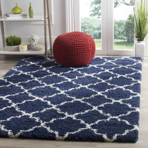 SAFAVIEH Hudson Shag Collection Area Rug - 6' x 9', Navy & Ivory, Moroccan Trellis Design, Non-Shedding & Easy Care, 2-inch Thick Ideal for High Traffic Areas in Living Room, Bedroom (SGH282C)
