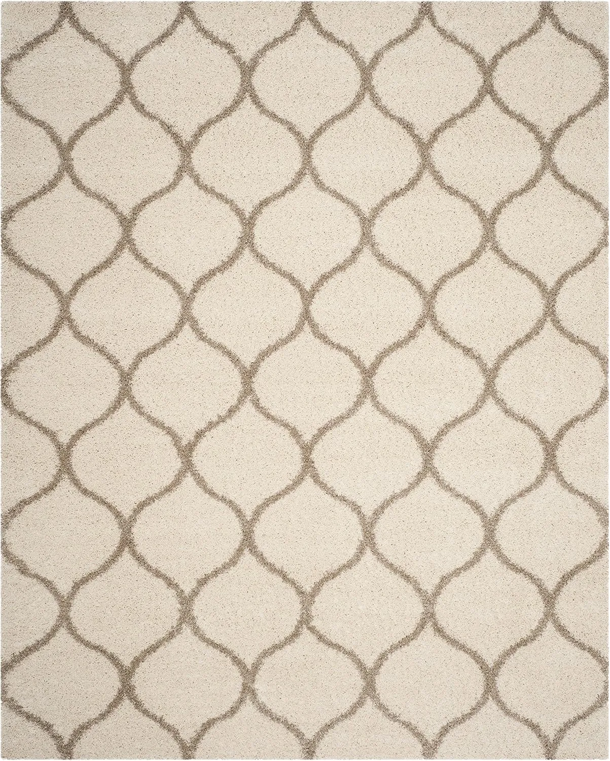 SAFAVIEH Hudson Shag Collection Area Rug - 8' x 10', Ivory & Beige, Moroccan Ogee Trellis Design, Non-Shedding & Easy Care, 2-inch Thick Ideal for High Traffic Areas in Living Room, Bedroom (SGH280D)