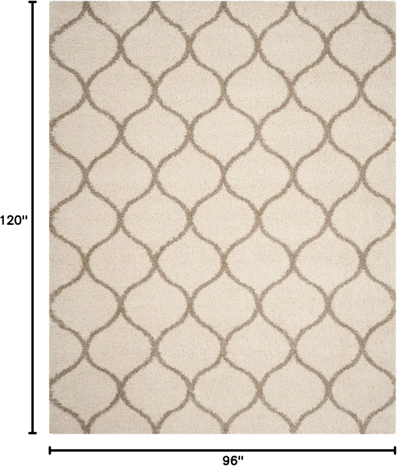 SAFAVIEH Hudson Shag Collection Area Rug - 8' x 10', Ivory & Beige, Moroccan Ogee Trellis Design, Non-Shedding & Easy Care, 2-inch Thick Ideal for High Traffic Areas in Living Room, Bedroom (SGH280D)