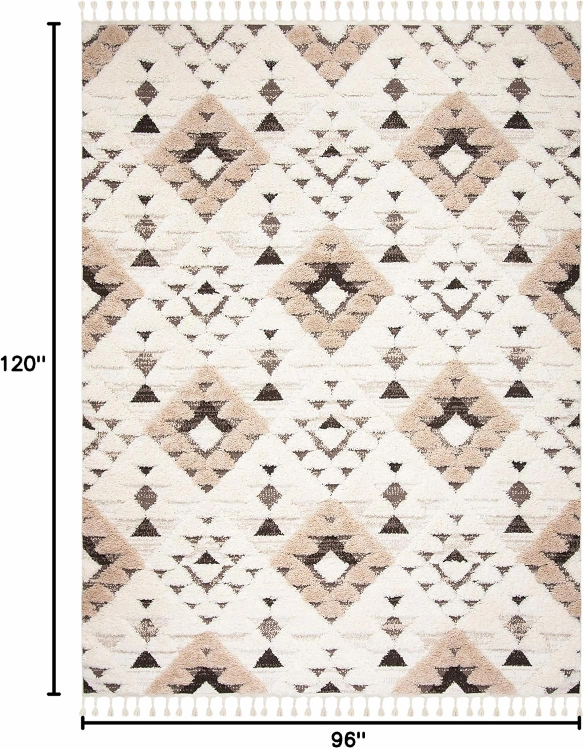 SAFAVIEH Area Rug 8x10 - Moroccan Tassel Shag Collection - Large - Ivory & Brown, Boho Design, Non-Shedding & Easy Cleaning, Plush Pile, Ideal for Living Room, Bedroom, Dining Space (MTS688A)
