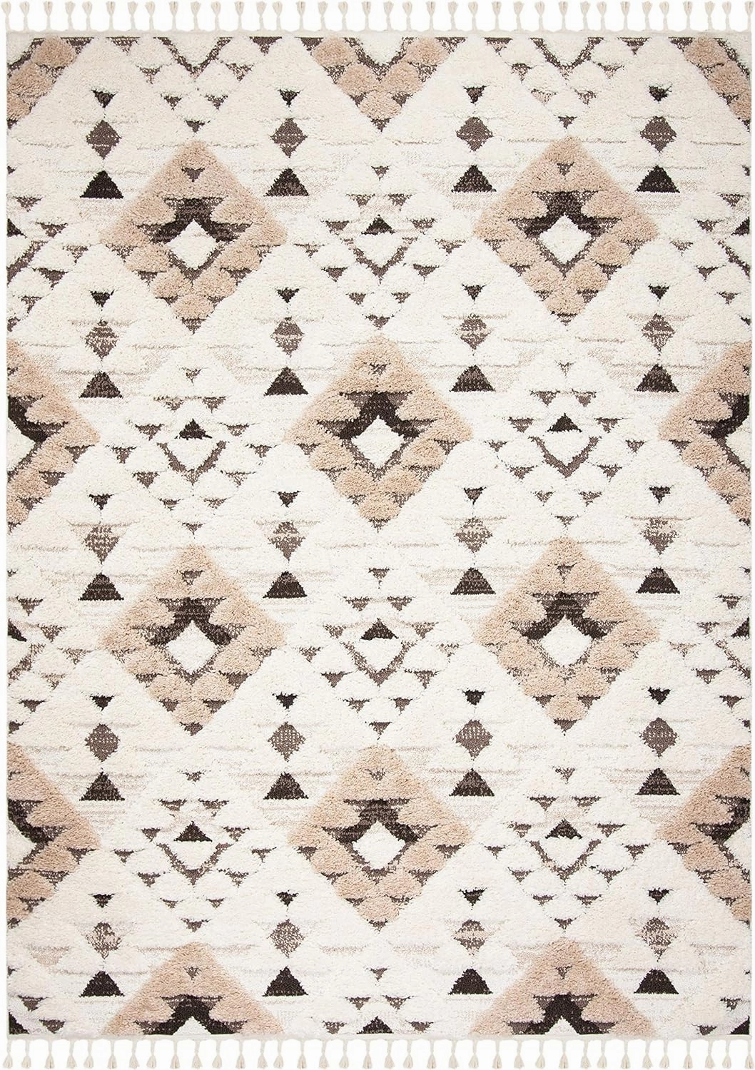 SAFAVIEH Area Rug 8x10 - Moroccan Tassel Shag Collection - Large - Ivory & Brown, Boho Design, Non-Shedding & Easy Cleaning, Plush Pile, Ideal for Living Room, Bedroom, Dining Space (MTS688A)