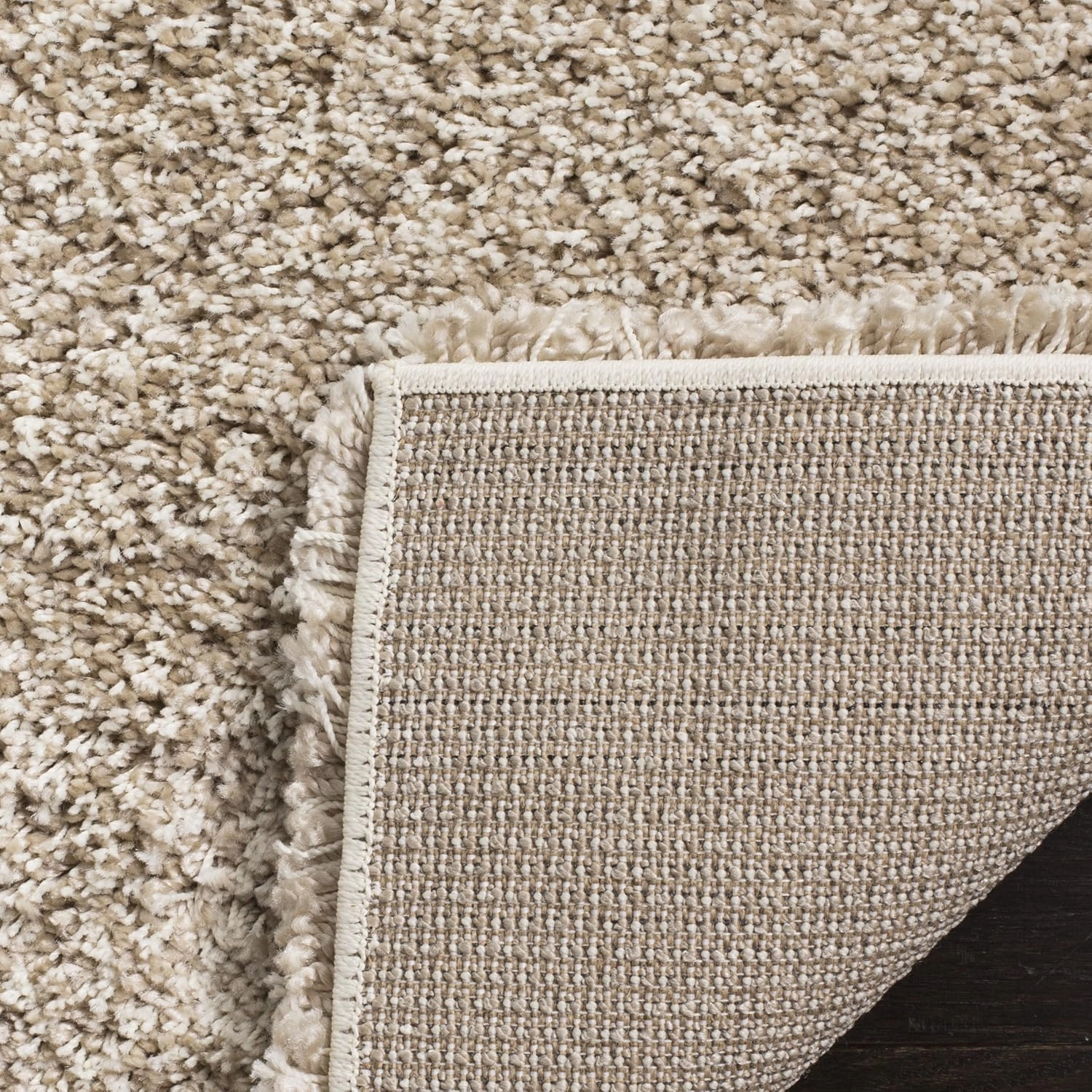 SAFAVIEH California Shag Collection Area Rug - 5'3" Round, Beige, Non-Shedding & Easy Care, 2-inch Thick Ideal for High Traffic Areas in Living Room, Bedroom (SG151-1313)