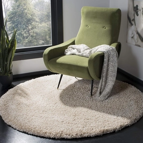SAFAVIEH California Shag Collection Area Rug - 5'3" Round, Beige, Non-Shedding & Easy Care, 2-inch Thick Ideal for High Traffic Areas in Living Room, Bedroom (SG151-1313)