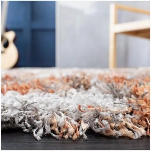 SAFAVIEH Horizon Shag Collection Area Rug - 9' x 12', Grey & Rust, Modern Abstract Design, Non-Shedding & Easy Care, 2-inch Thick Ideal for High Traffic Areas in Living Room, Bedroom (HZN890P)