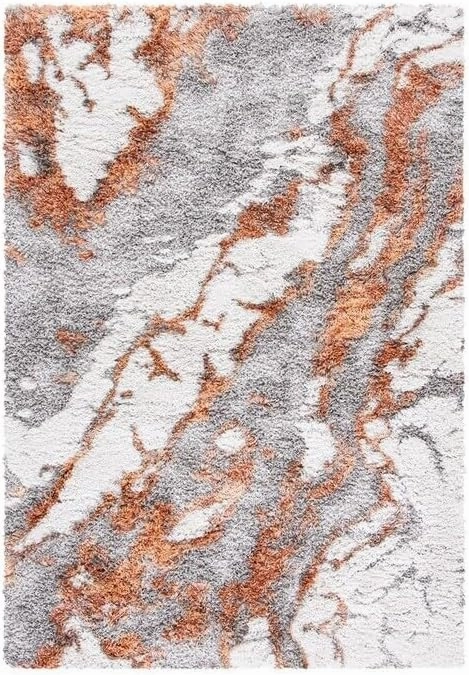 SAFAVIEH Horizon Shag Collection Area Rug - 9' x 12', Grey & Rust, Modern Abstract Design, Non-Shedding & Easy Care, 2-inch Thick Ideal for High Traffic Areas in Living Room, Bedroom (HZN890P)