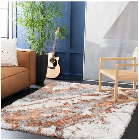 SAFAVIEH Horizon Shag Collection Area Rug - 9' x 12', Grey & Rust, Modern Abstract Design, Non-Shedding & Easy Care, 2-inch Thick Ideal for High Traffic Areas in Living Room, Bedroom (HZN890P)
