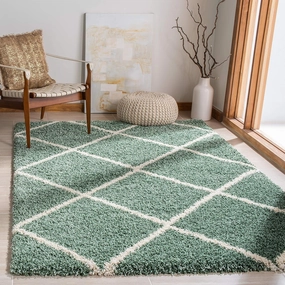 SAFAVIEH Hudson Shag Collection Area Rug - 8' x 10', Green & Ivory, Modern Trellis Design, Non-Shedding & Easy Care, 2-inch Thick Ideal for High Traffic Areas in Living Room, Bedroom (SGH281Y)