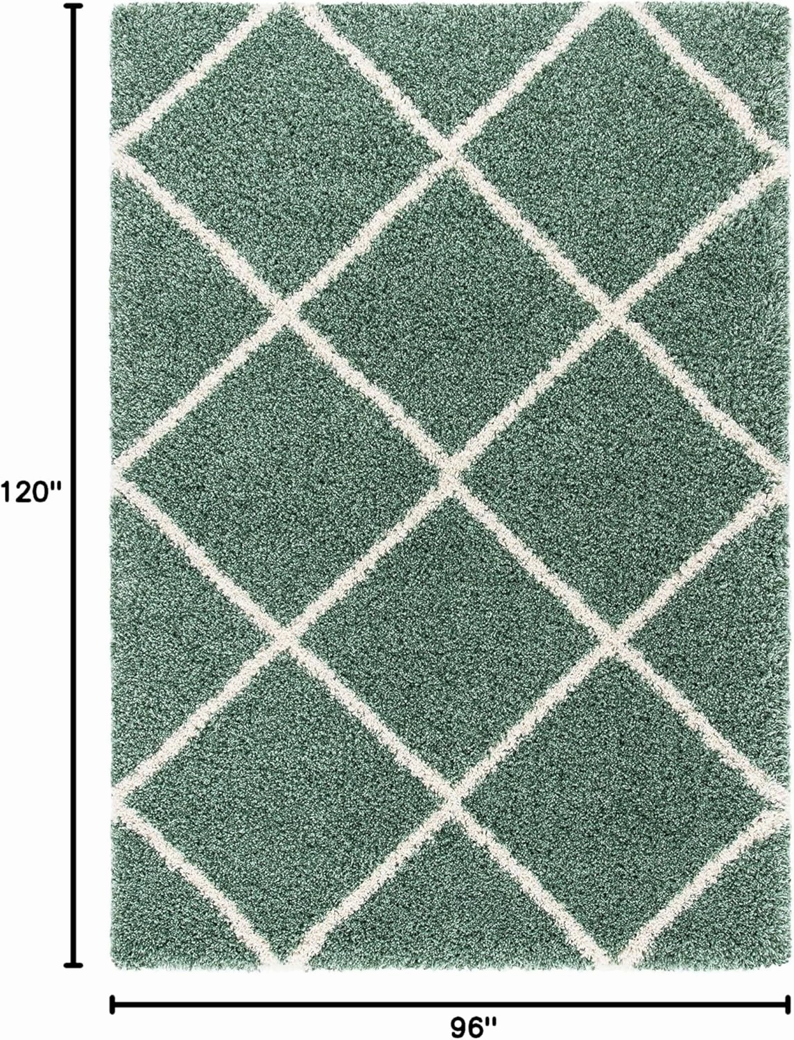 SAFAVIEH Hudson Shag Collection Area Rug - 8' x 10', Green & Ivory, Modern Trellis Design, Non-Shedding & Easy Care, 2-inch Thick Ideal for High Traffic Areas in Living Room, Bedroom (SGH281Y)