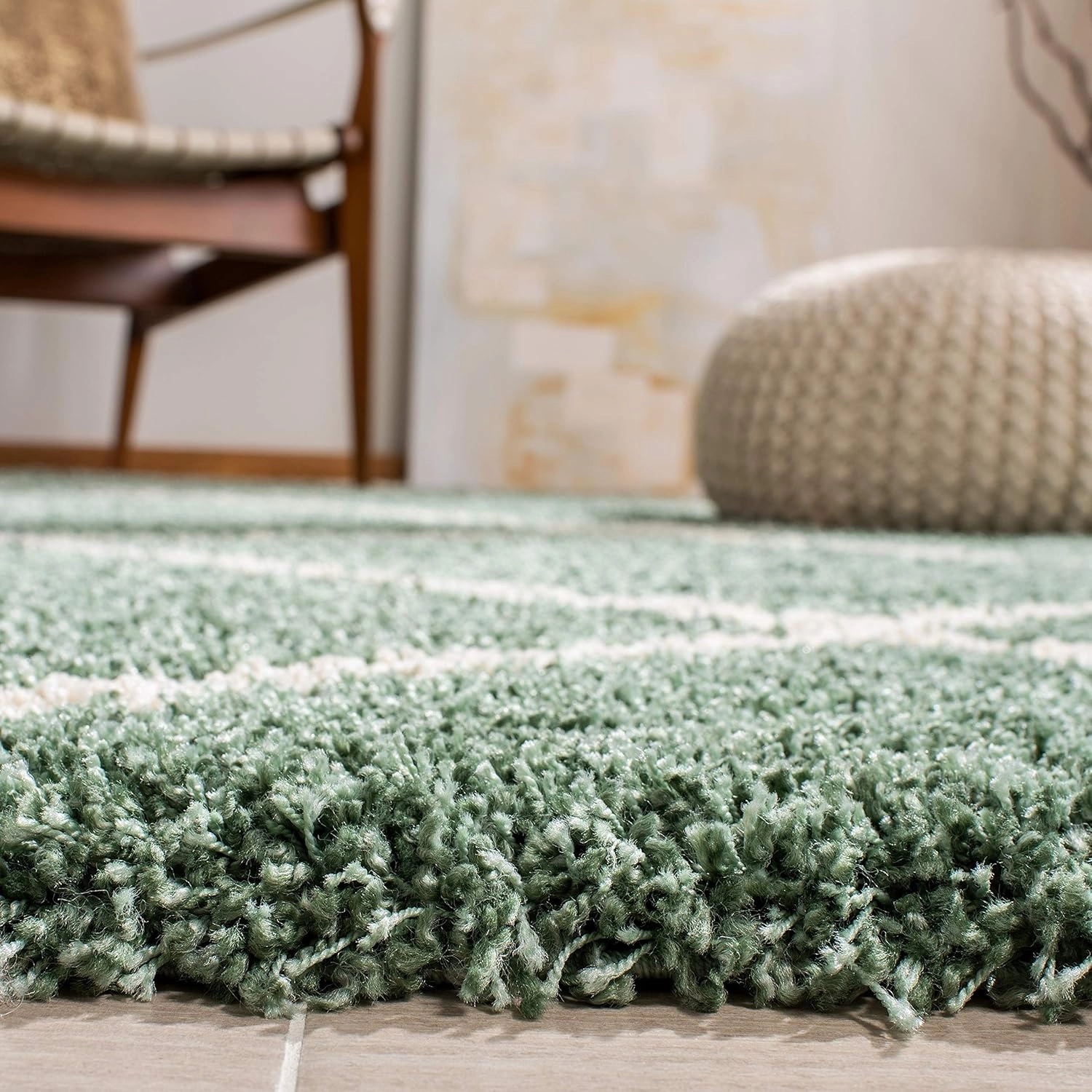 SAFAVIEH Hudson Shag Collection Area Rug - 8' x 10', Green & Ivory, Modern Trellis Design, Non-Shedding & Easy Care, 2-inch Thick Ideal for High Traffic Areas in Living Room, Bedroom (SGH281Y)