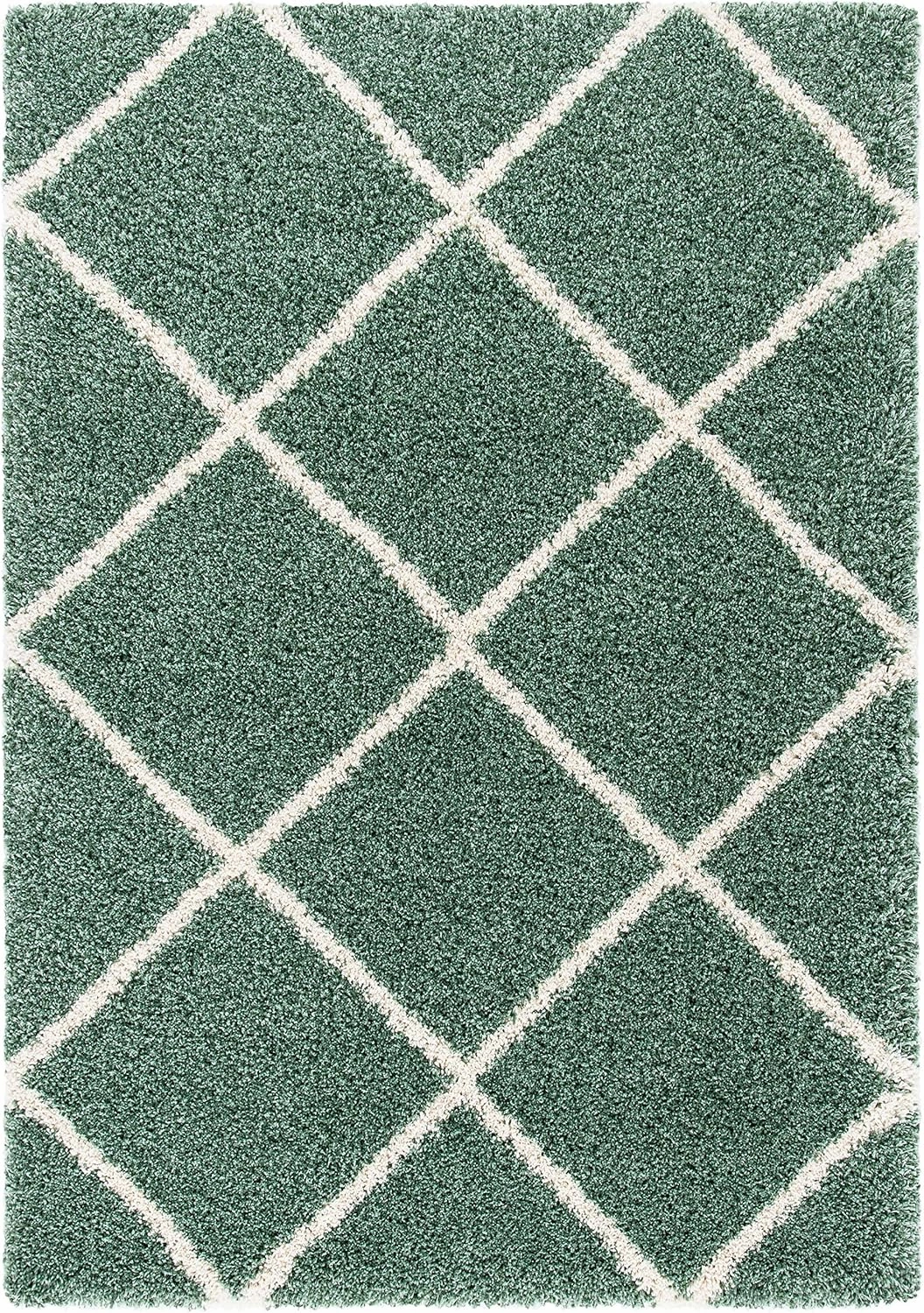 SAFAVIEH Hudson Shag Collection Area Rug - 8' x 10', Green & Ivory, Modern Trellis Design, Non-Shedding & Easy Care, 2-inch Thick Ideal for High Traffic Areas in Living Room, Bedroom (SGH281Y)