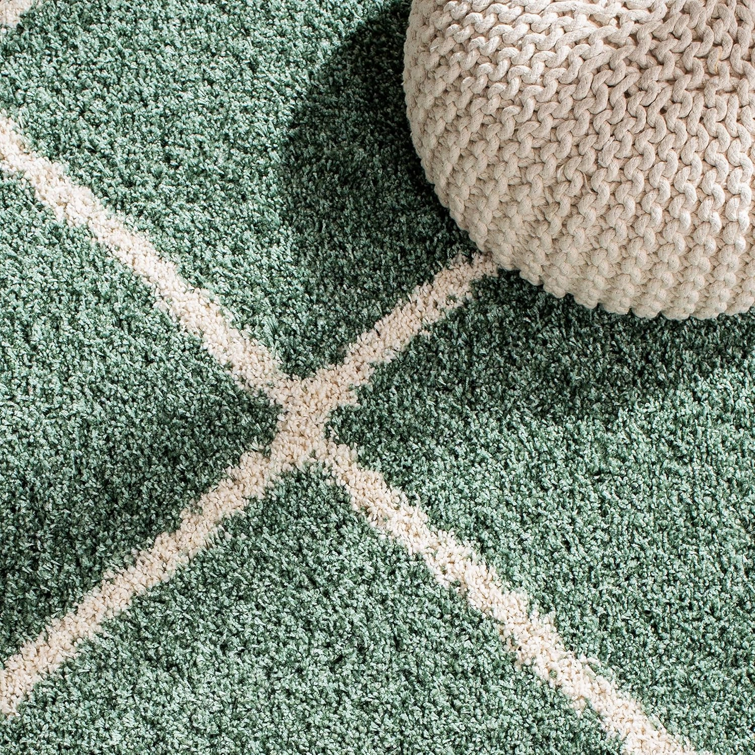 SAFAVIEH Hudson Shag Collection Area Rug - 8' x 10', Green & Ivory, Modern Trellis Design, Non-Shedding & Easy Care, 2-inch Thick Ideal for High Traffic Areas in Living Room, Bedroom (SGH281Y)