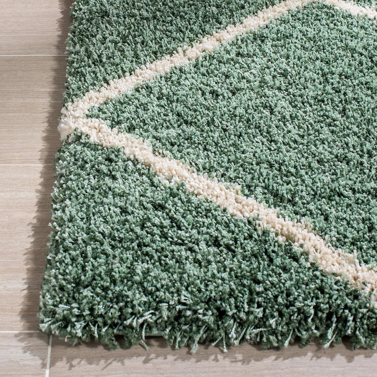 SAFAVIEH Hudson Shag Collection Area Rug - 8' x 10', Green & Ivory, Modern Trellis Design, Non-Shedding & Easy Care, 2-inch Thick Ideal for High Traffic Areas in Living Room, Bedroom (SGH281Y)