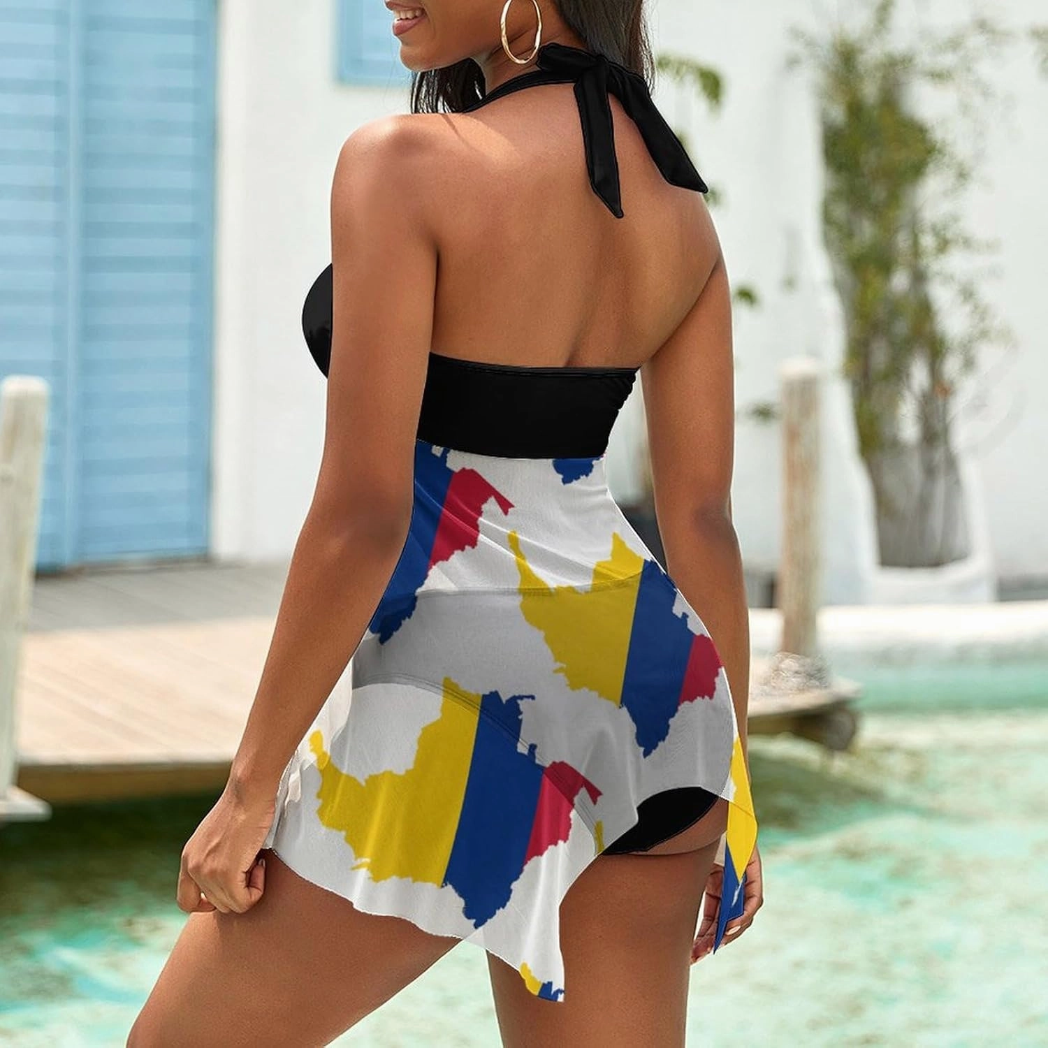 Saint Lucia Flag Split Skirt Suit Classic Swimsuit Set Backless Tummy Control Bikini Beach