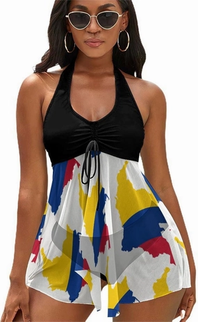 Saint Lucia Flag Split Skirt Suit Classic Swimsuit Set Backless Tummy Control Bikini Beach