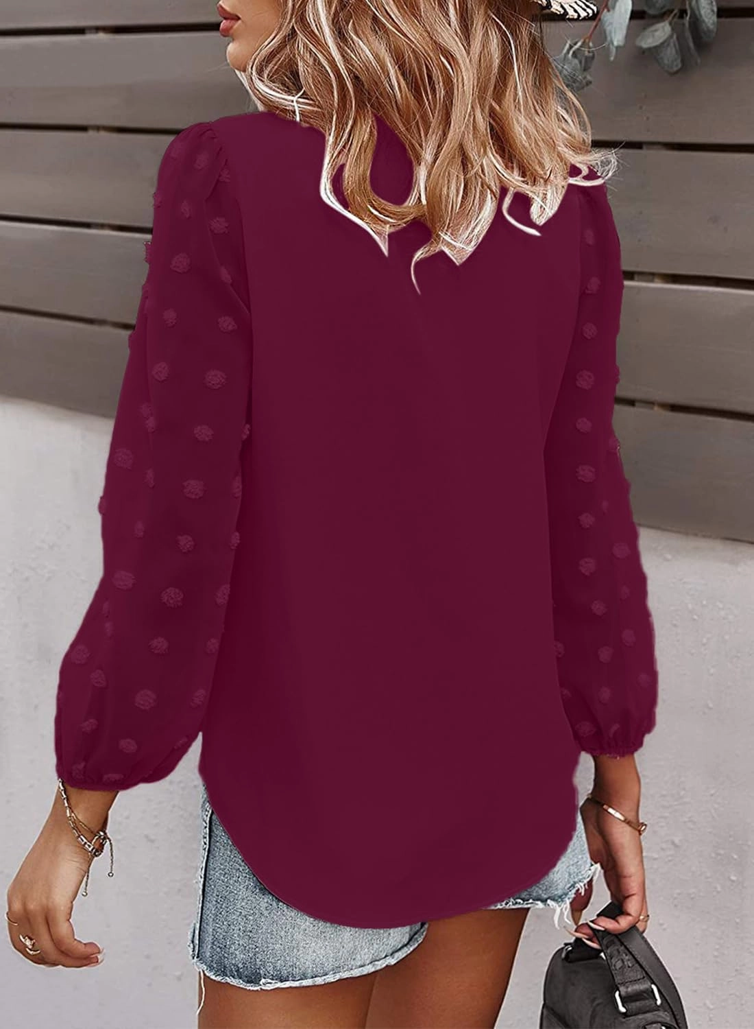 Samefar Women's Long Sleeve Pom Pom Top V Neck Pleated Shirts Casual Loose Chiffon Blouse