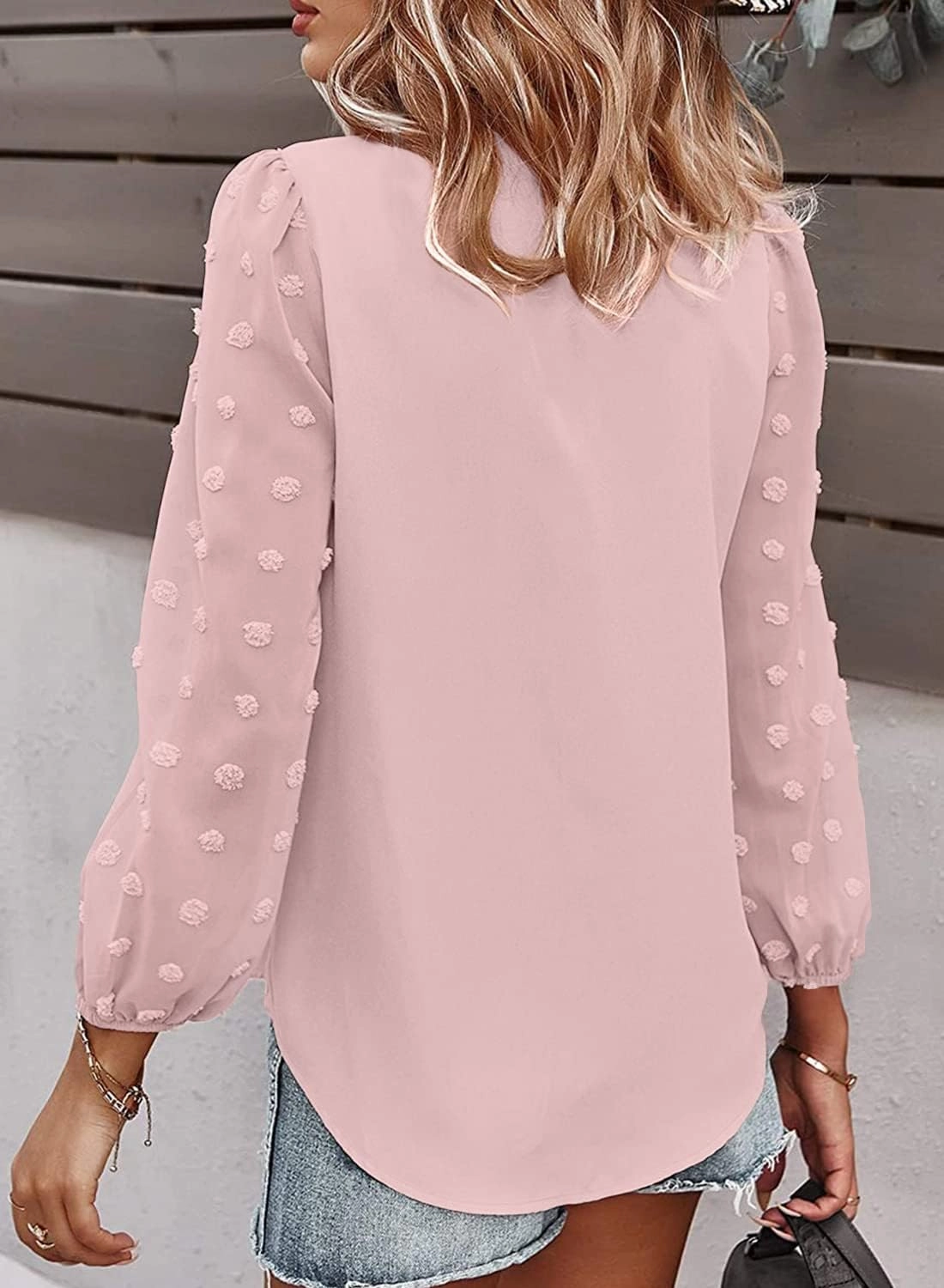 Samefar Women's Long Sleeve Pom Pom Top V Neck Pleated Shirts Casual Loose Chiffon Blouse