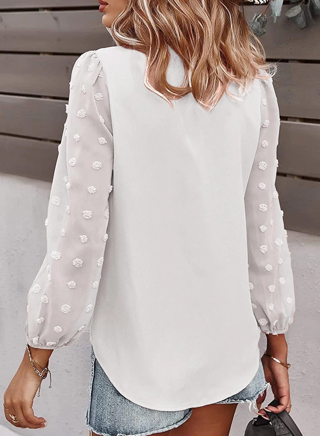 Samefar Women's Long Sleeve Pom Pom Top V Neck Pleated Shirts Casual Loose Chiffon Blouse