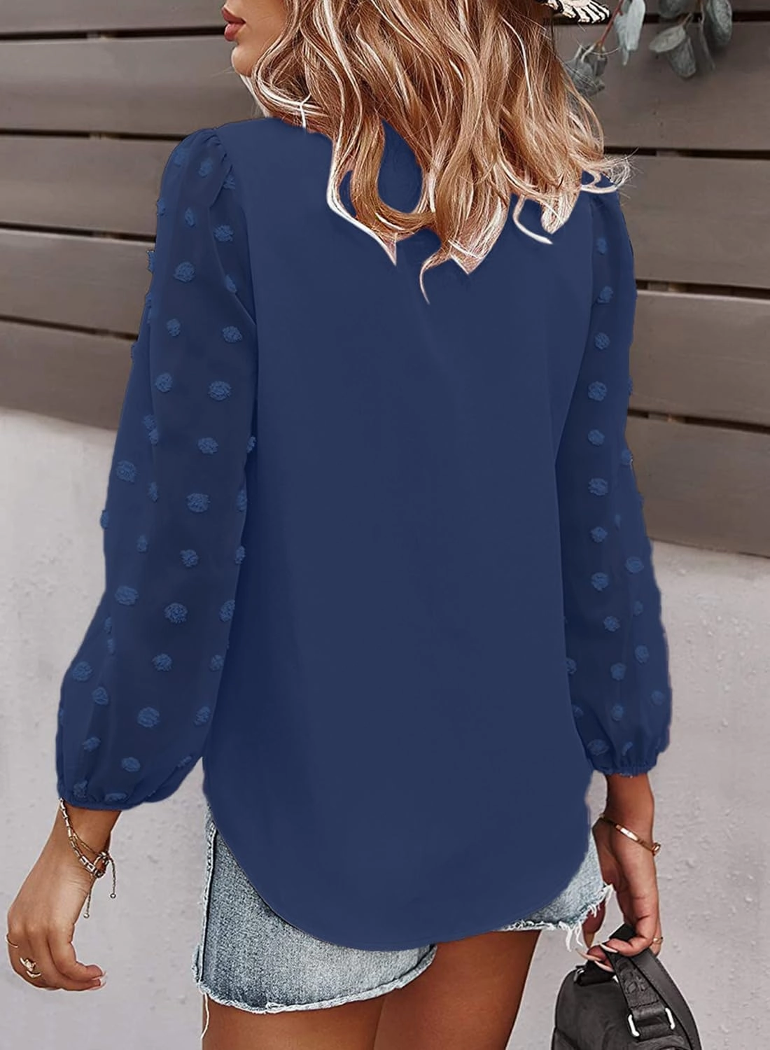 Samefar Women's Long Sleeve Pom Pom Top V Neck Pleated Shirts Casual Loose Chiffon Blouse