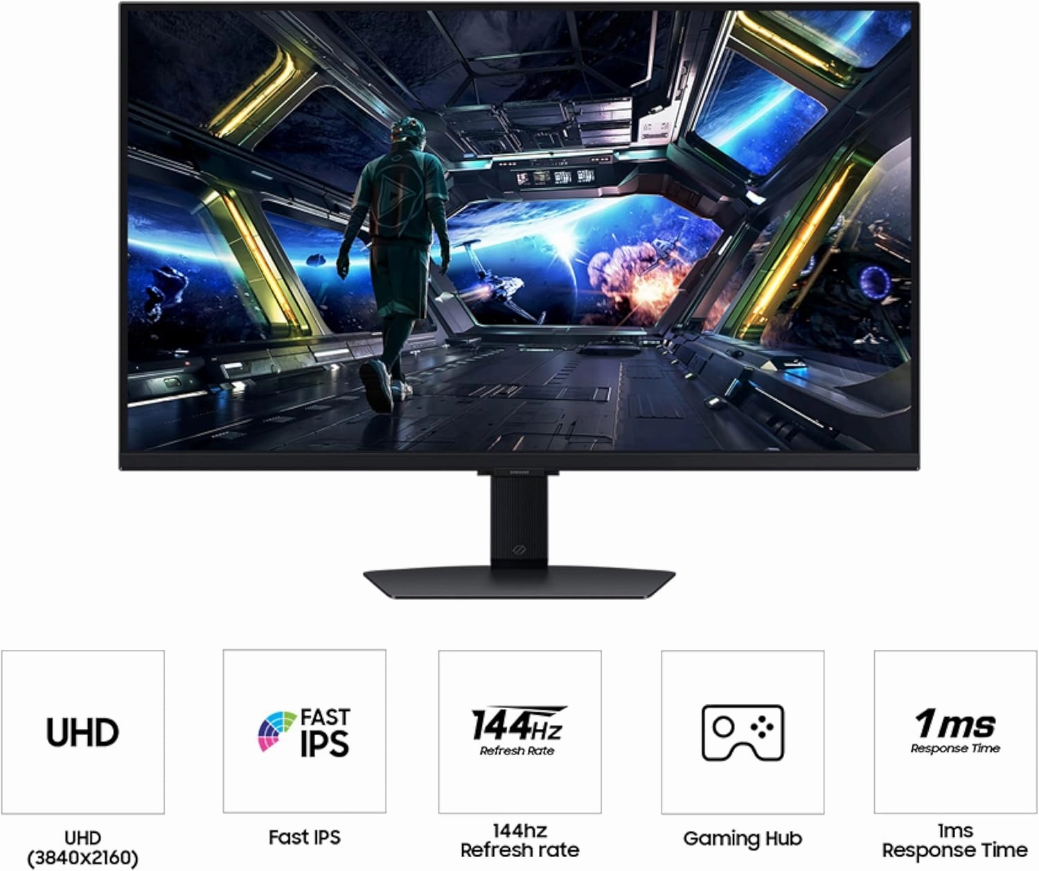 SAMSUNG 32” Odyssey G7 (G70D) 4K UHD IPS 144Hz 1ms(GtG) Smart Gaming Monitor, AMD Freesync Premium, Vivid Colors, Adjustable Stand, Black Equalizer, LS32DG702ENXZA, 2024