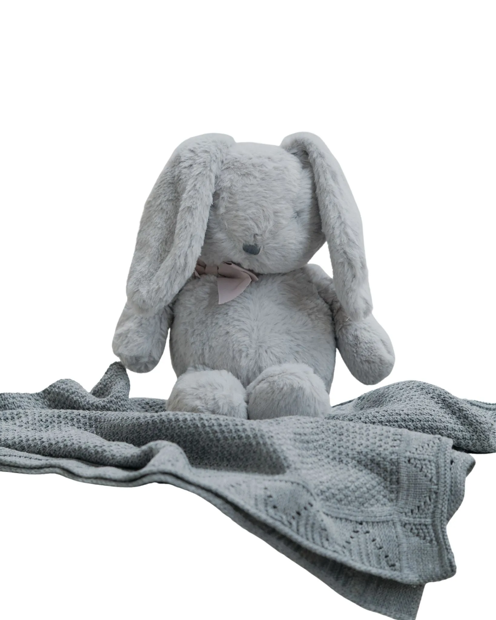 Sanggol Store - Fancy Cotton Knit Blanket & Cuddly Grey Bunny Gift Set