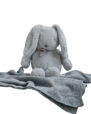 Sanggol Store - Fancy Cotton Knit Blanket & Cuddly Grey Bunny Gift Set