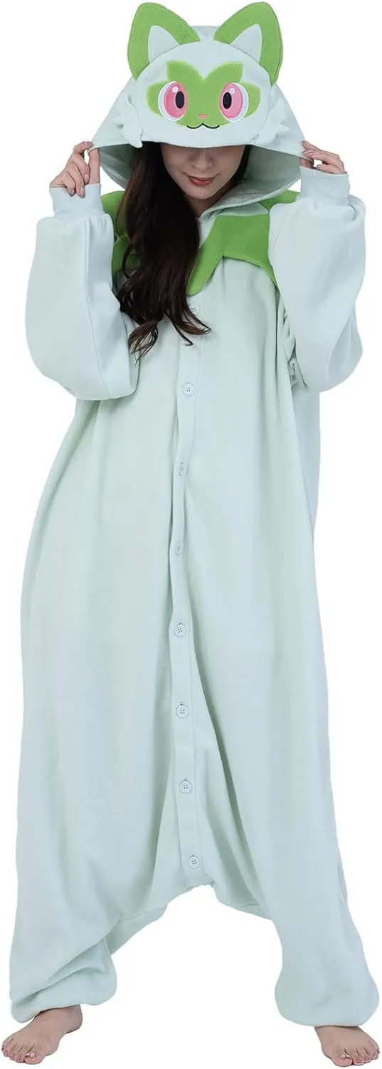 SAZAC Pokemon Sprigatito Kigurumi Onesie - Premium Adult Halloween Costume, Plush Pajamas, Durable, Machine Washable