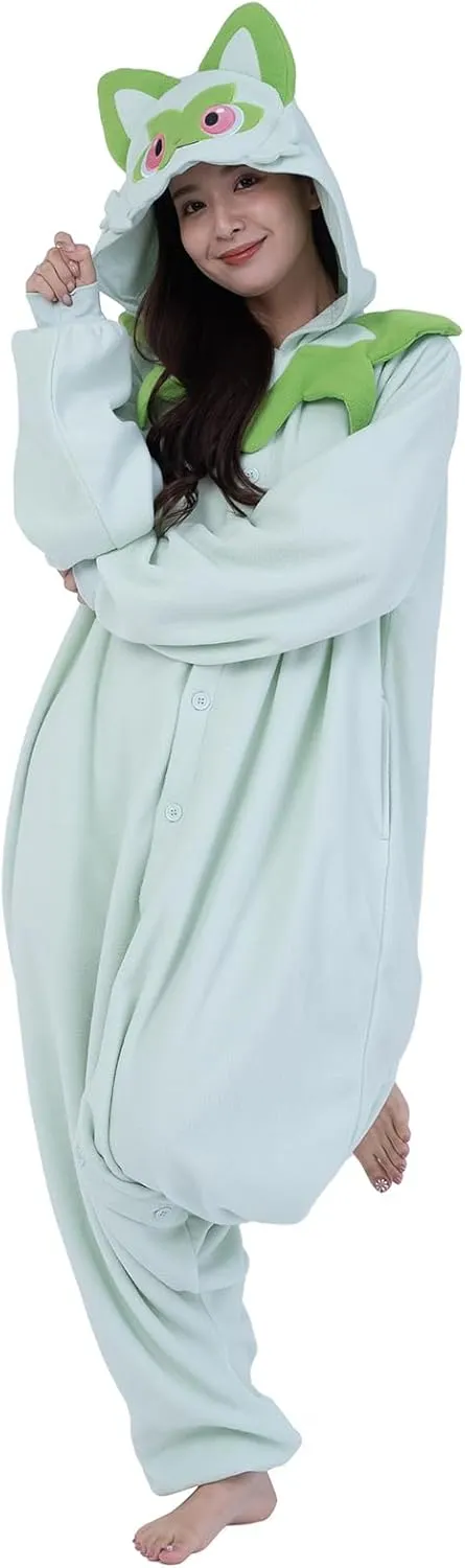 SAZAC Pokemon Sprigatito Kigurumi Onesie - Premium Adult Halloween Costume, Plush Pajamas, Durable, Machine Washable