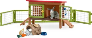 Schleich Farm World - 9PC Rabbit Hutch Playset with Cute Bunny Figurines and Accessories - Realistic Farm Animal Play Set Figures for Imaginative Play - Educational Toys for Children, Toddlers Ages 3 