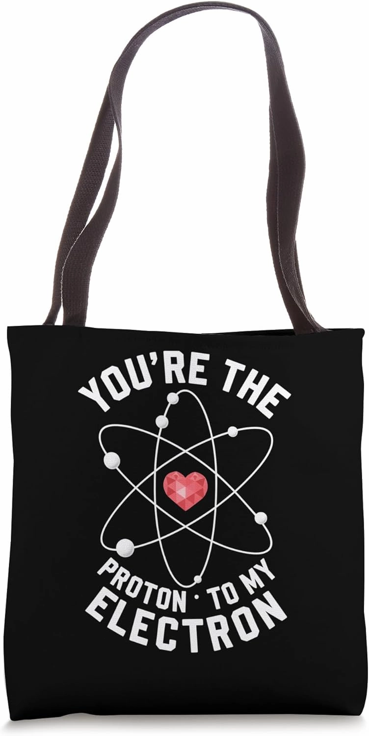 Science Lover Valentine Proton Electron Heart Design Tote Bag