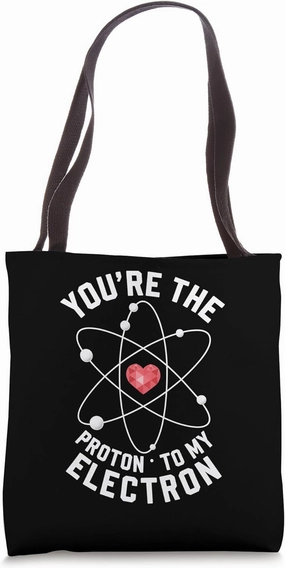Science Lover Valentine Proton Electron Heart Design Tote Bag