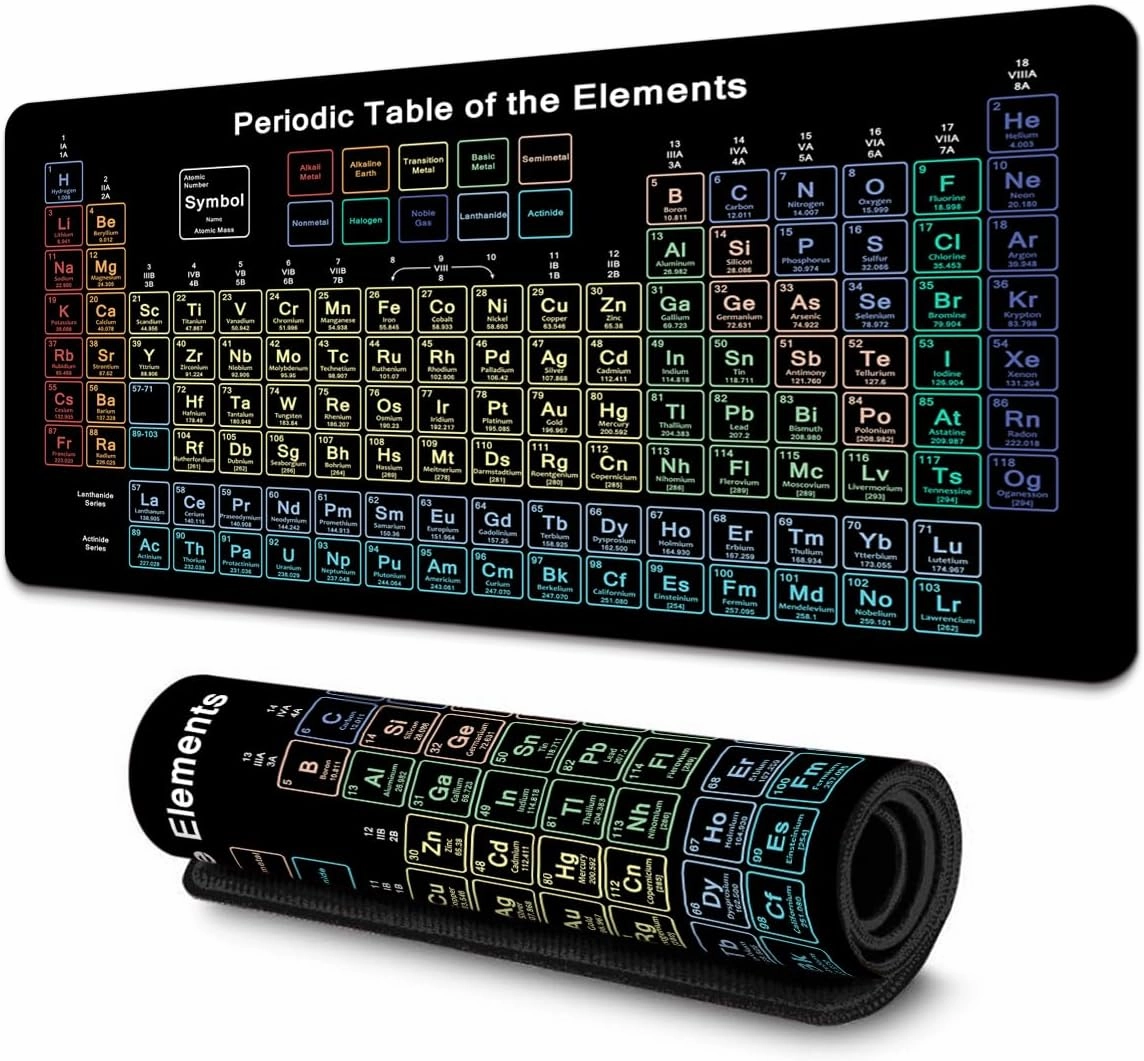 Science Periodic Table of The Chemical Elements Chart Gaming Keyboard Mouse Pad Mousepad Desk Mat Huge Extended XL Stitched Edge Rubber Sole for Home Office,31.4"X 11.8" (TS1077)