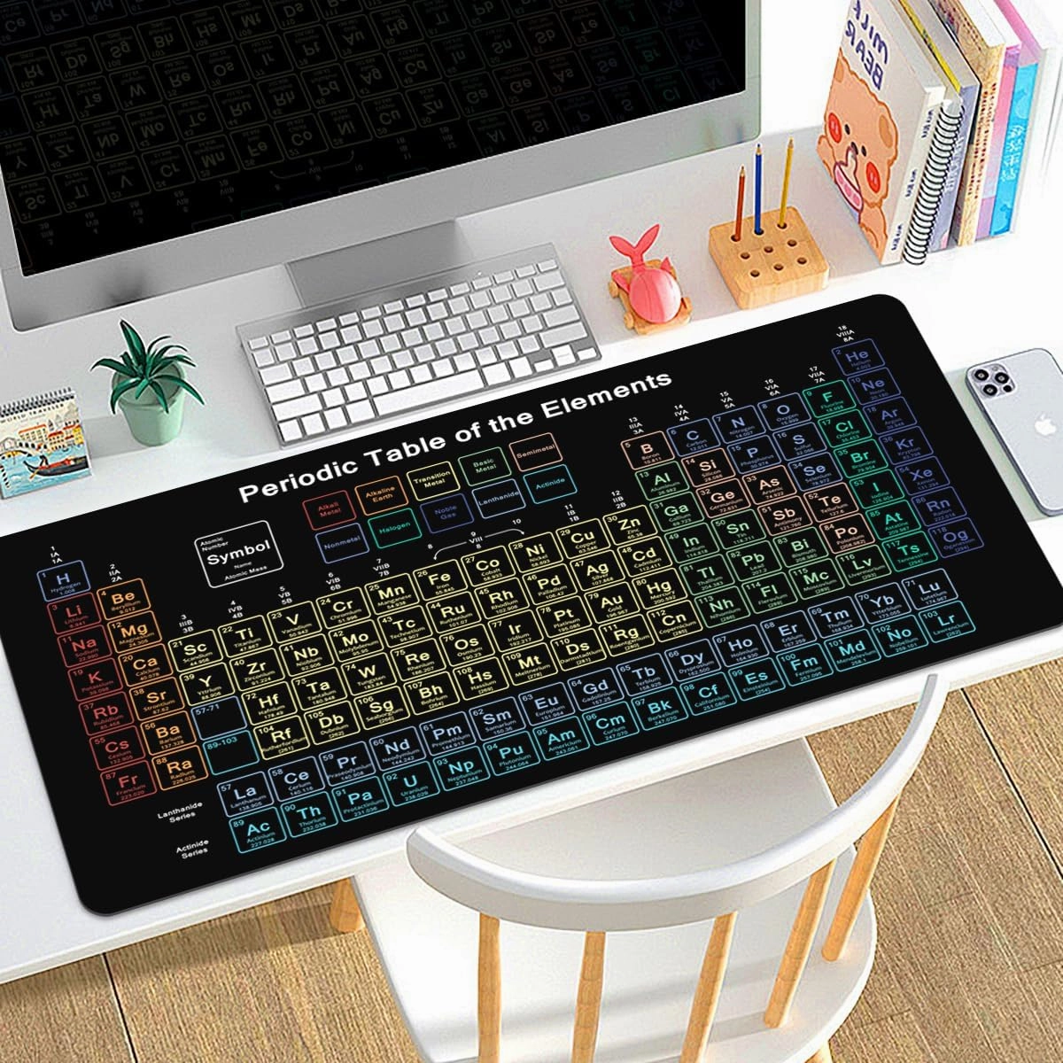 Science Periodic Table of The Chemical Elements Chart Gaming Keyboard Mouse Pad Mousepad Desk Mat Huge Extended XL Stitched Edge Rubber Sole for Home Office,31.4"X 11.8" (TS1077)