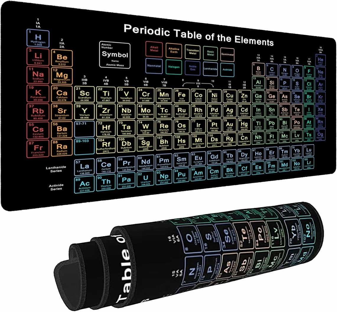 Science Periodic Table of The Chemical Elements Chart Gaming Keyboard Mouse Pad Mousepad Desk Mat Huge Extended XL Stitched Edge Rubber Sole for Home Office,31.4"X 11.8" (TS1077)