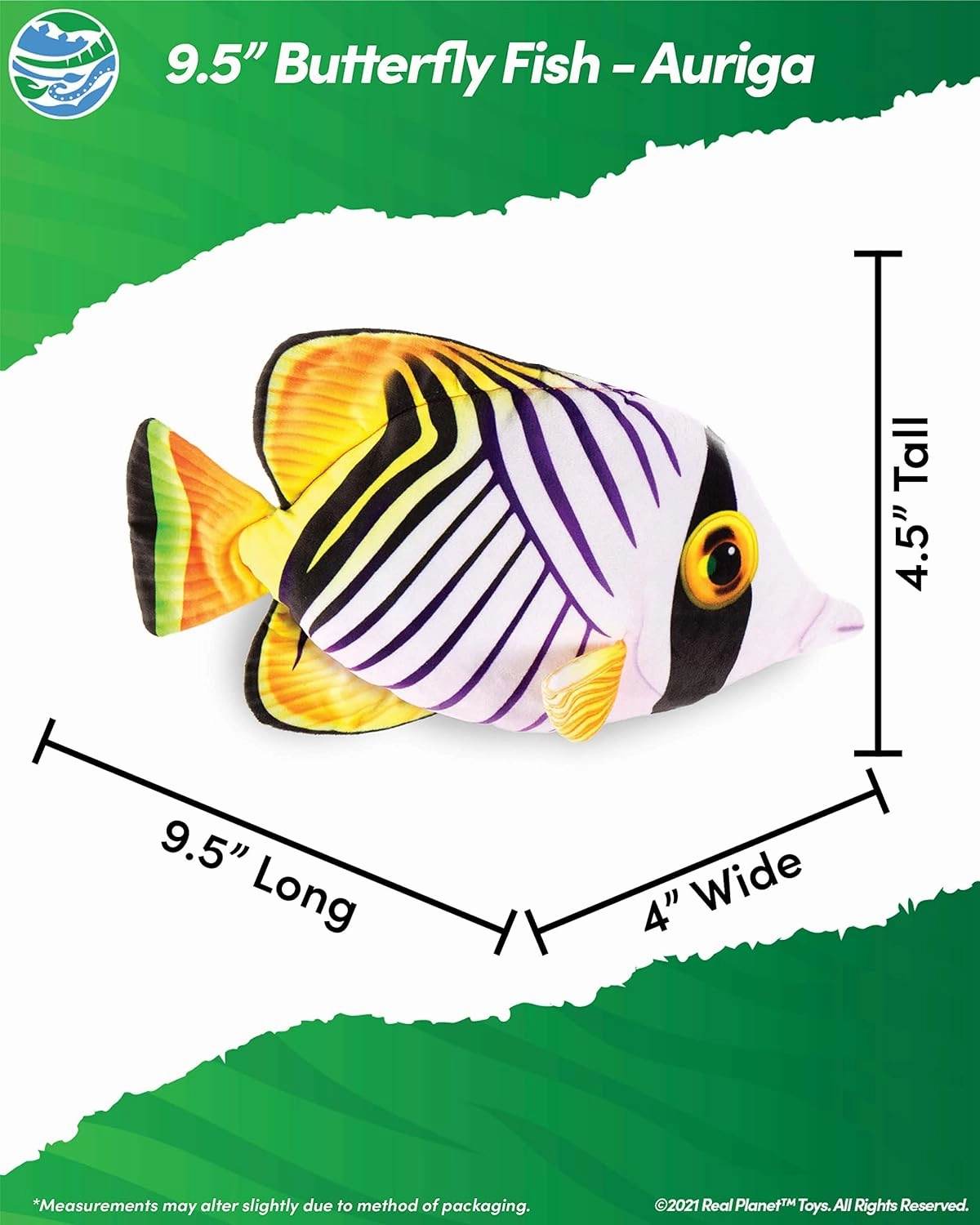 Sea Life Plush - Soft Stuffed Animal Gift for Kids All Ages, Sea Ocean Fishing Plushie, Christmas Birthday Gifts (Auriga Butterfly Fish, 9.5") (15" Long)