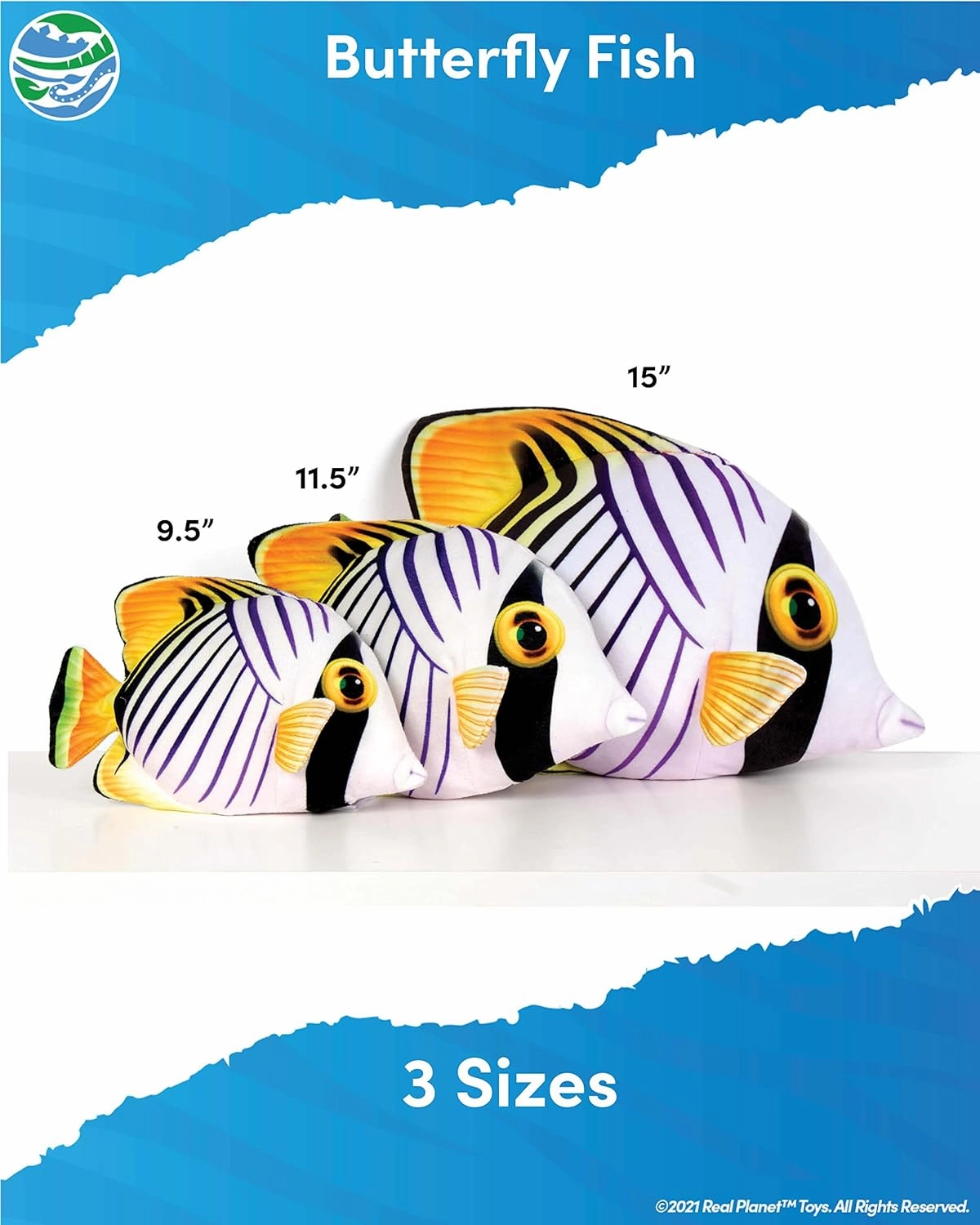 Sea Life Plush - Soft Stuffed Animal Gift for Kids All Ages, Sea Ocean Fishing Plushie, Christmas Birthday Gifts (Auriga Butterfly Fish, 9.5") (15" Long)