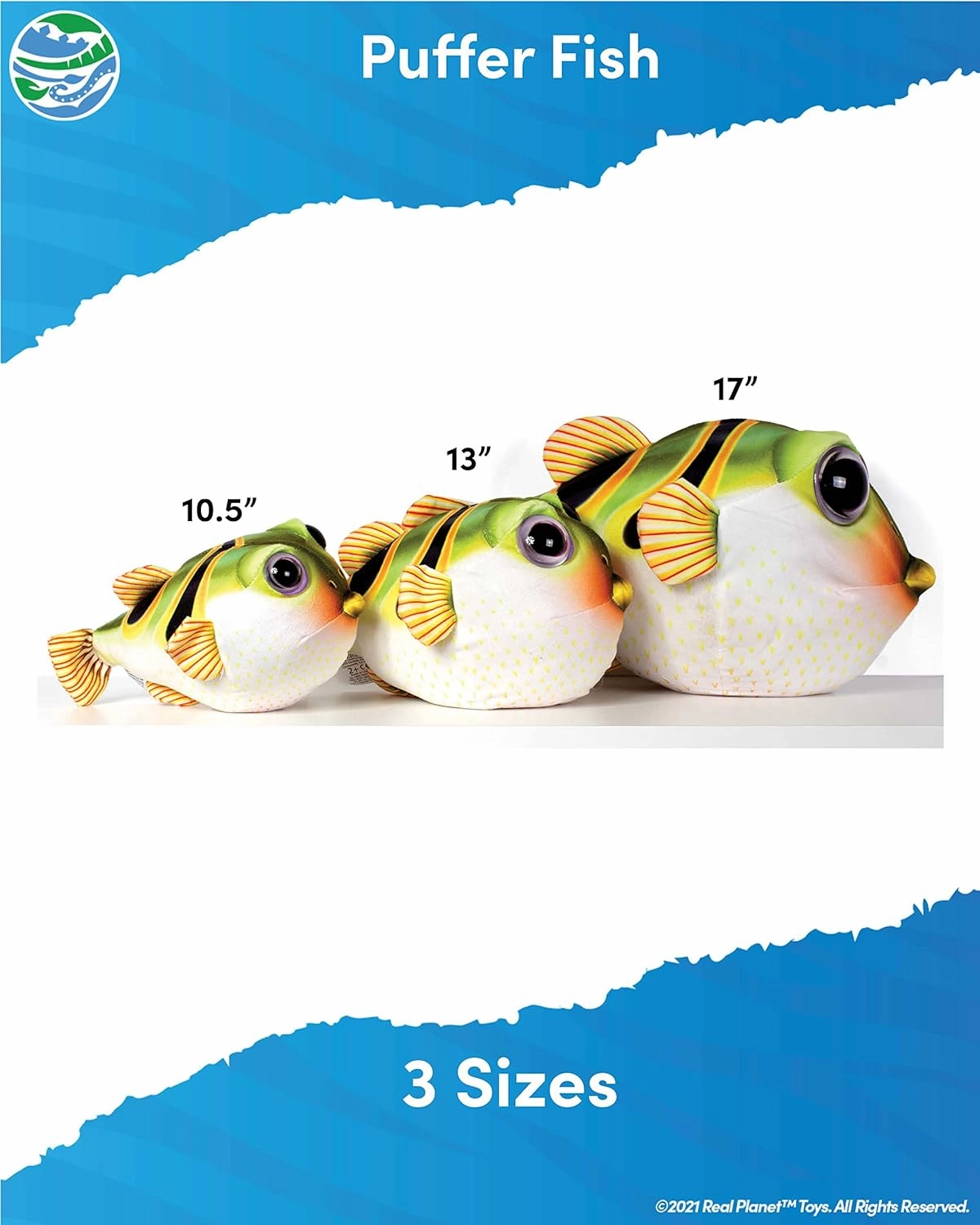 Sea Life Plush - Soft Stuffed Animal Gift for Kids All Ages, Sea Ocean Fishing Plushie, Fun Christmas Birthday Gifts (Puffer Fish, 10.5") (10.5" Long)