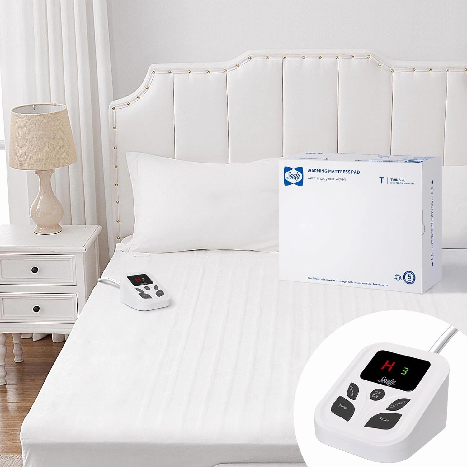 Sealy Heated Mattress Pad Twin Size with 10 Heated Settings | Electric Mattress Pad Bed Warmer 39"x75" | Auto Shut Off 1-9 Hours| Fit Up to 15 Inch Deep Pocket | Machine Washable