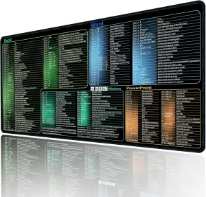 secret corner excel&Word&Windows&powerpoint Cheat Sheet Mousepad,Extra Large Office Desk Accessories Desk mat,Office Keyboard Shortcuts Mouse pad, Non-Slip for Computer Gaming Mouse pad 31.5"x11.8"