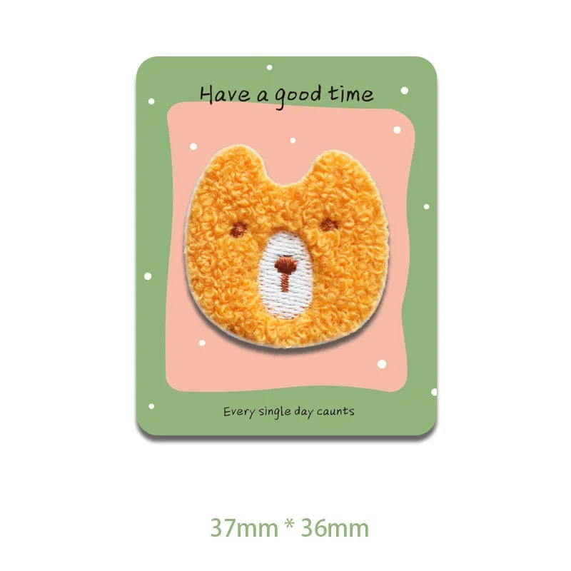 Self-Adhesive Plush Cartoon Animal Head Embroidered Patches 6 Pack