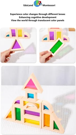 Sensorial/Science/Practical Life Rainbow Blocks Light Transmission Acrylic Wooden Rainbow Family Game Stacking Building Blocks Preschool Puzzle Educational STEM Toy Gift 3-7 Years